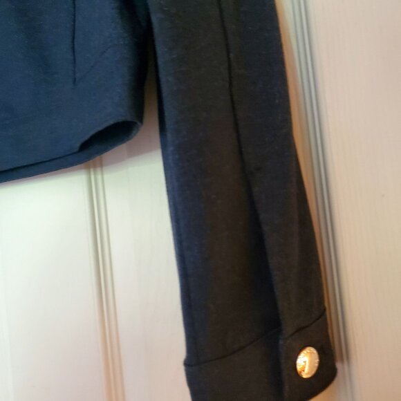 Calvin Klein Womens Cropped Denim Jacket M Buttons Navy Blue Puff Sleeves - Picture 6 of 10